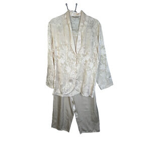 Victoria's Secret Gold Tag Vintage Pajama Set WOmen Nedium Cream Top Pants